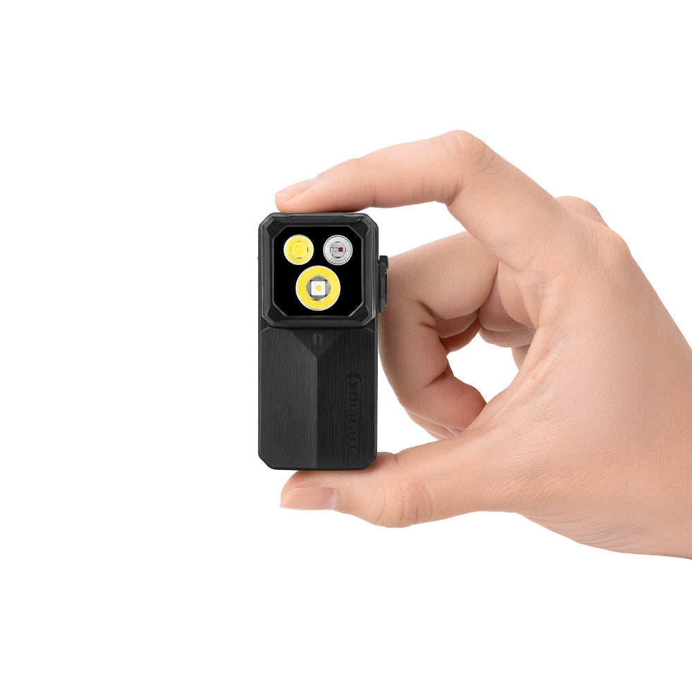 Olight Oclip 2 Ultra Premium Onyx Black size comparison held in hand