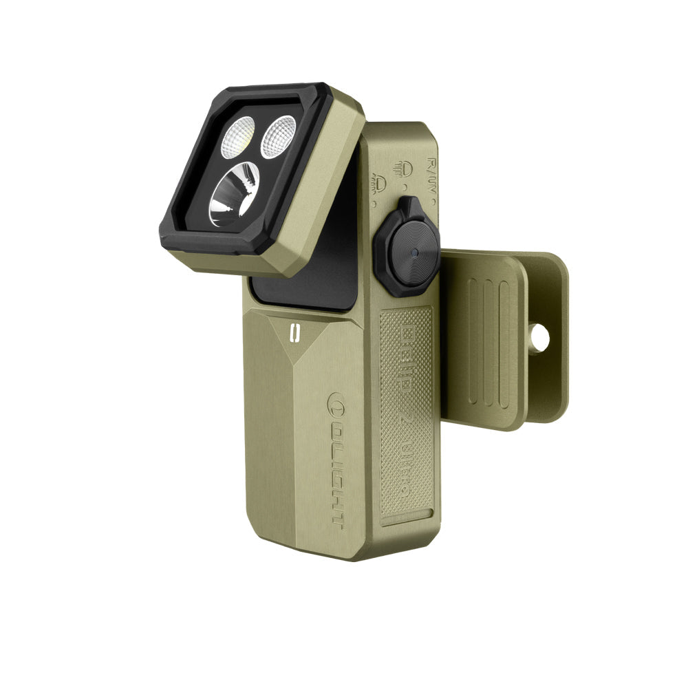 Olight Oclip 2 Ultra Premium Olive Green side profile with tilting head