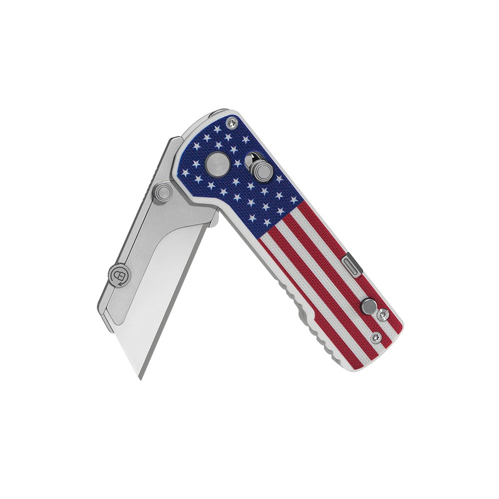 Oknife U1 Pro Stars & Stripes with both the utility blade and folding screwdriver deployed