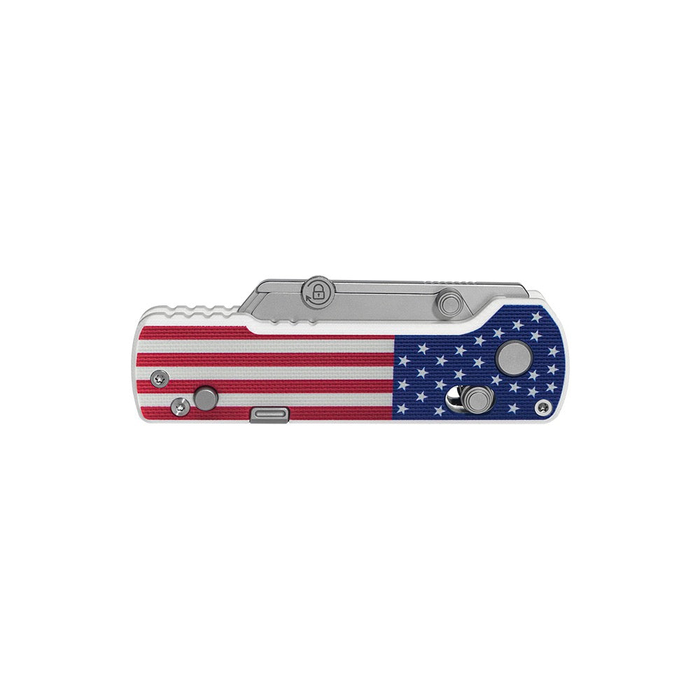Oknife U1 Pro Stars & Stripes closed view showing the USA flag G10 handle