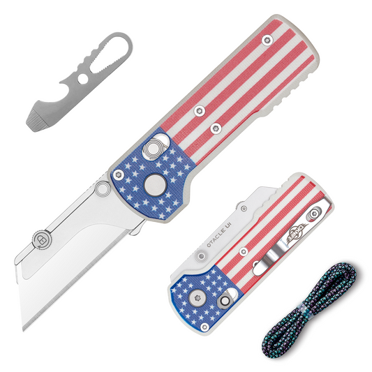 Oknife U1 Stars & Stripes front view – 2.23 inch SK5 folding utility knife with USA flag G10 handle