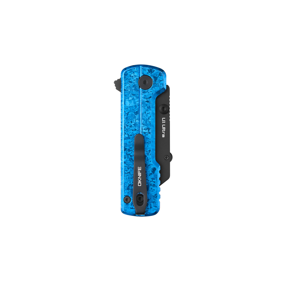 Oknife U1Ultra-SnowflakeBlue snowflake-textured titanium handle scales