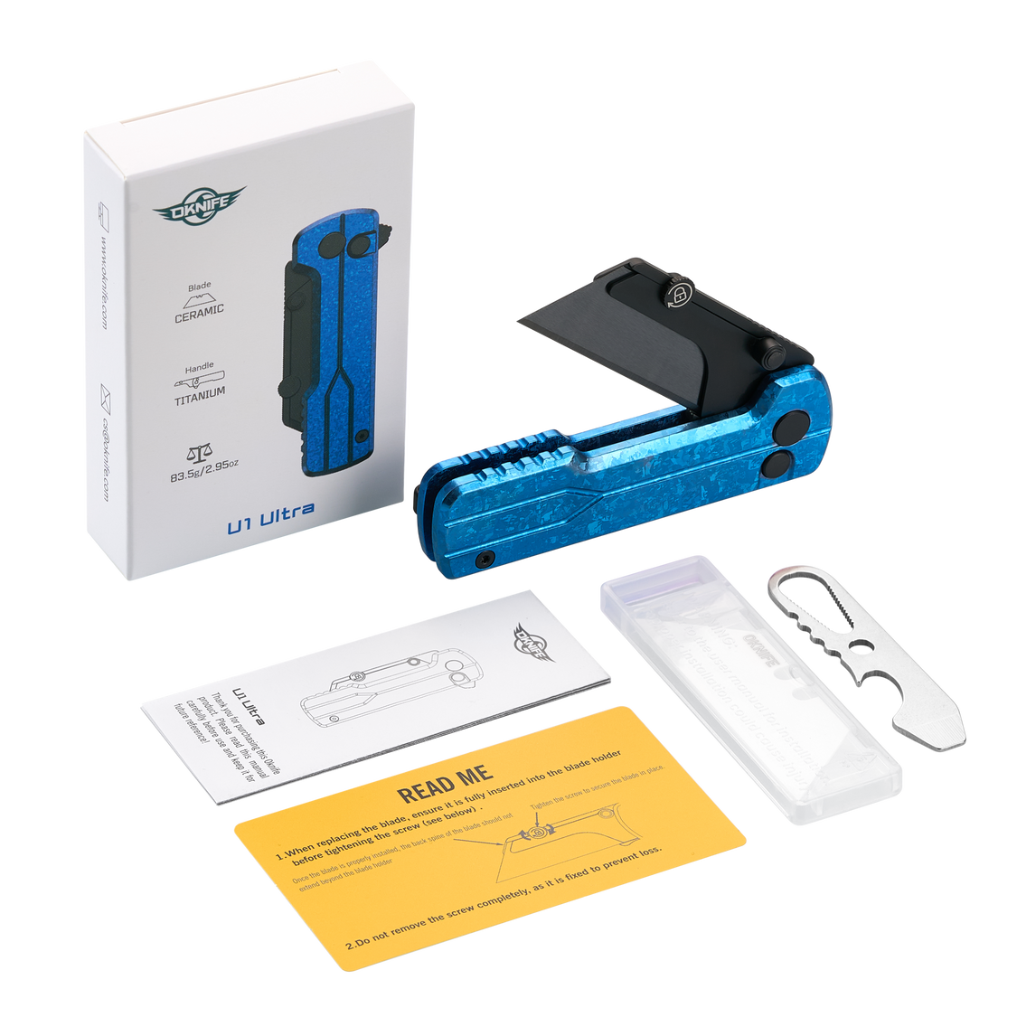 Oknife U1Ultra-SnowflakeBlue pocket utility knife profile