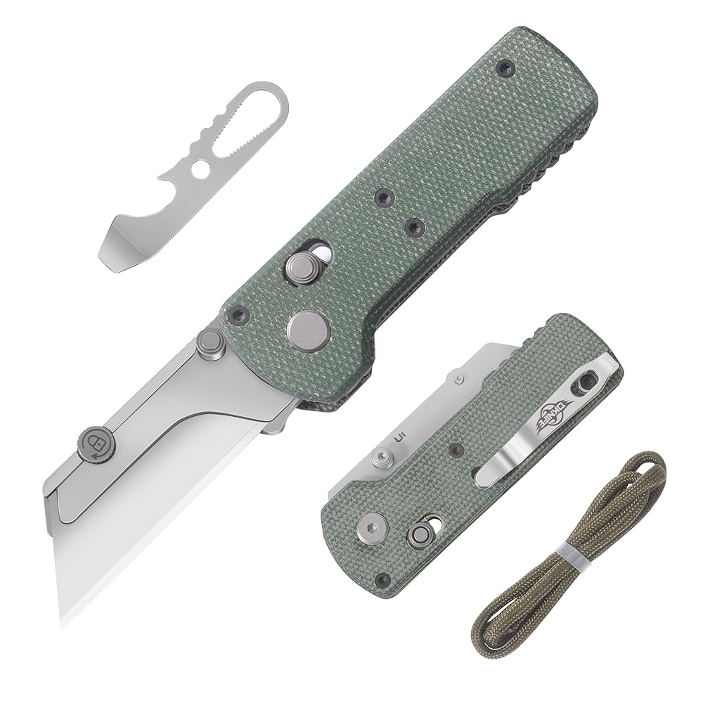 Oknife U1 Green-Micarta – Folding Utility Knife with Green Micarta Handle & SK5 Utility Blade