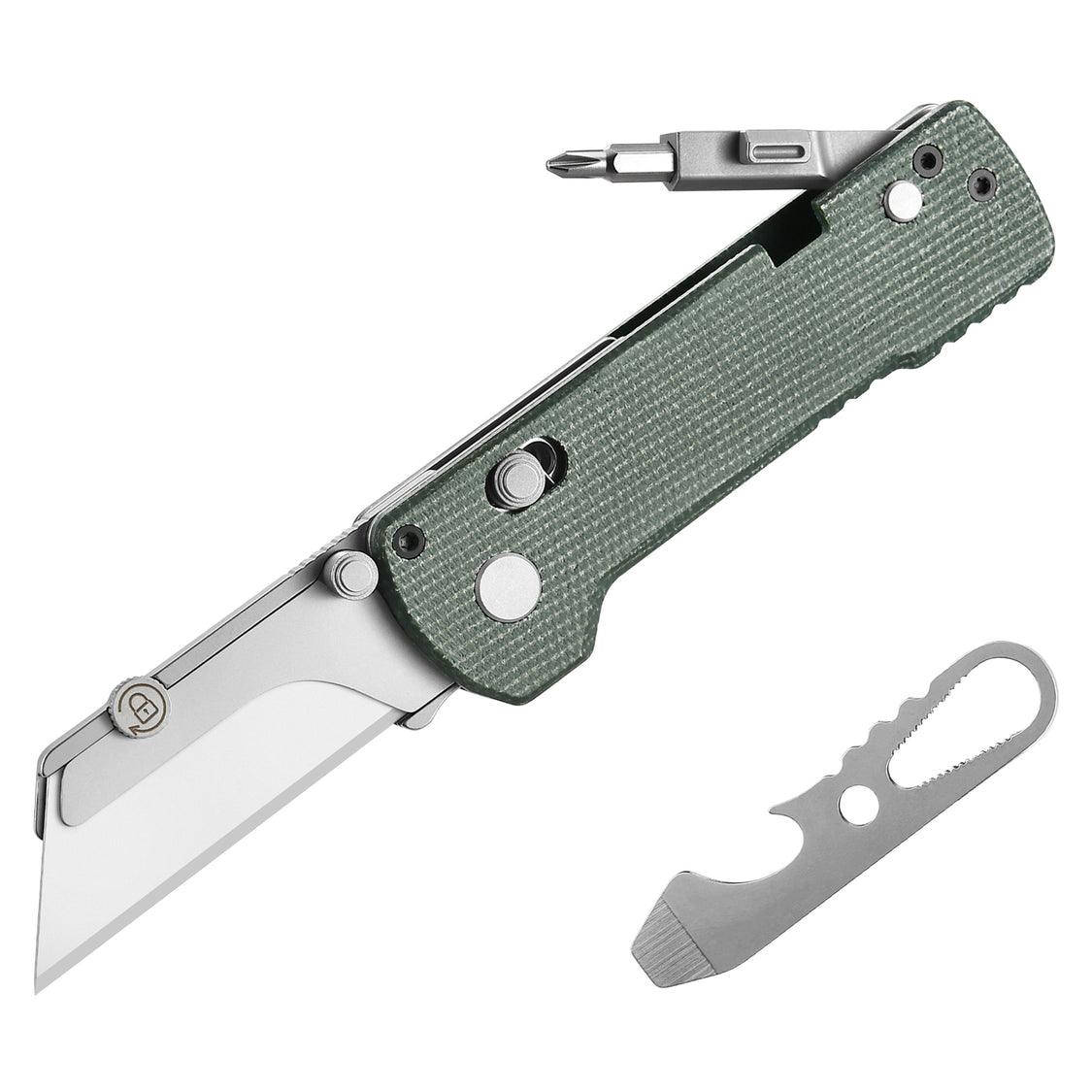 Oknife U1Pro-Green – Folding Utility Knife Multitool with Green Micarta Handle & Folding Screwdriver