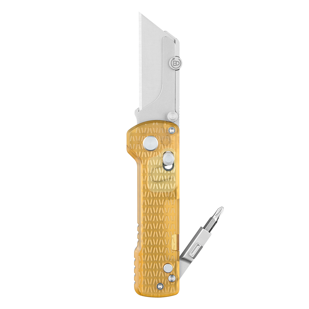 Oknife U1Pro-PEI – Folding Utility Knife Multitool with Amber Transparent PEI Handle & Folding Screwdriver