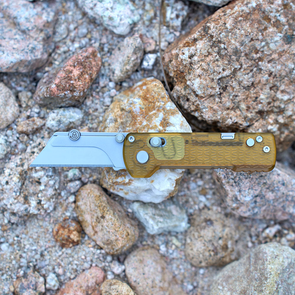 Oknife U1Pro-PEI – Folding Utility Knife Multitool with Amber Transparent PEI Handle & Folding Screwdriver