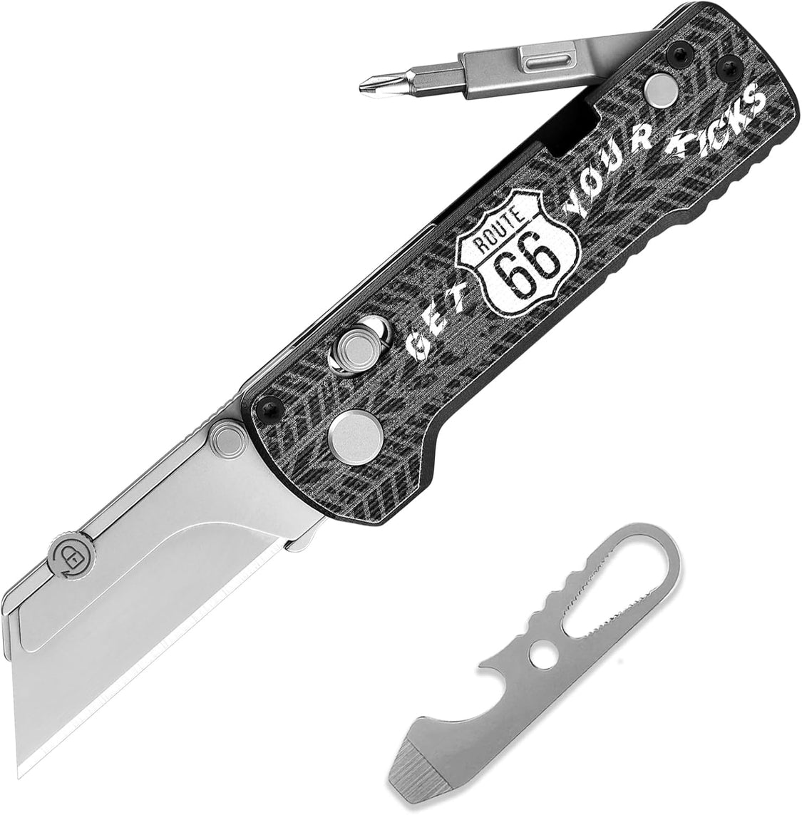 Oknife U1Pro-Ride66 – Folding Utility Knife Multitool with Route 66 Black G10 Handle & Folding Screwdriver