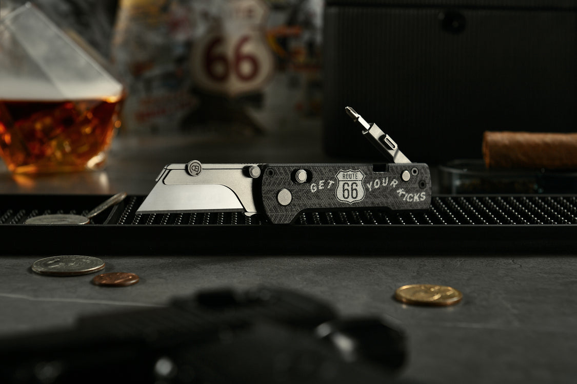 Oknife U1Pro-Ride66 – Folding Utility Knife Multitool with Route 66 Black G10 Handle & Folding Screwdriver