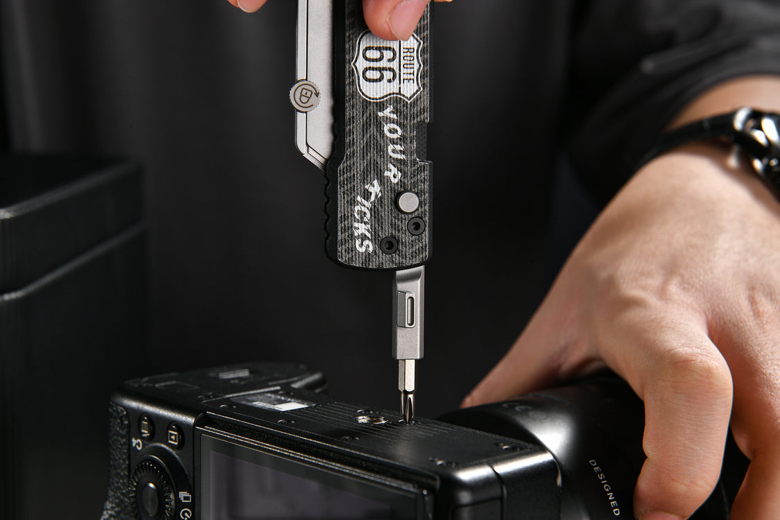 Oknife U1Pro-Ride66 – Folding Utility Knife Multitool with Route 66 Black G10 Handle & Folding Screwdriver