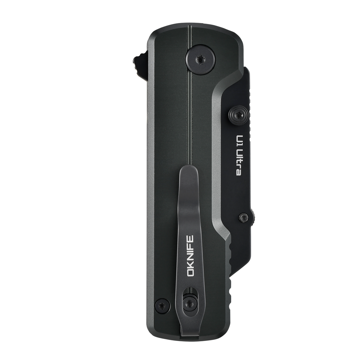 Oknife U1Ultra-Stealth open position showing zirconium oxide ceramic utility blade