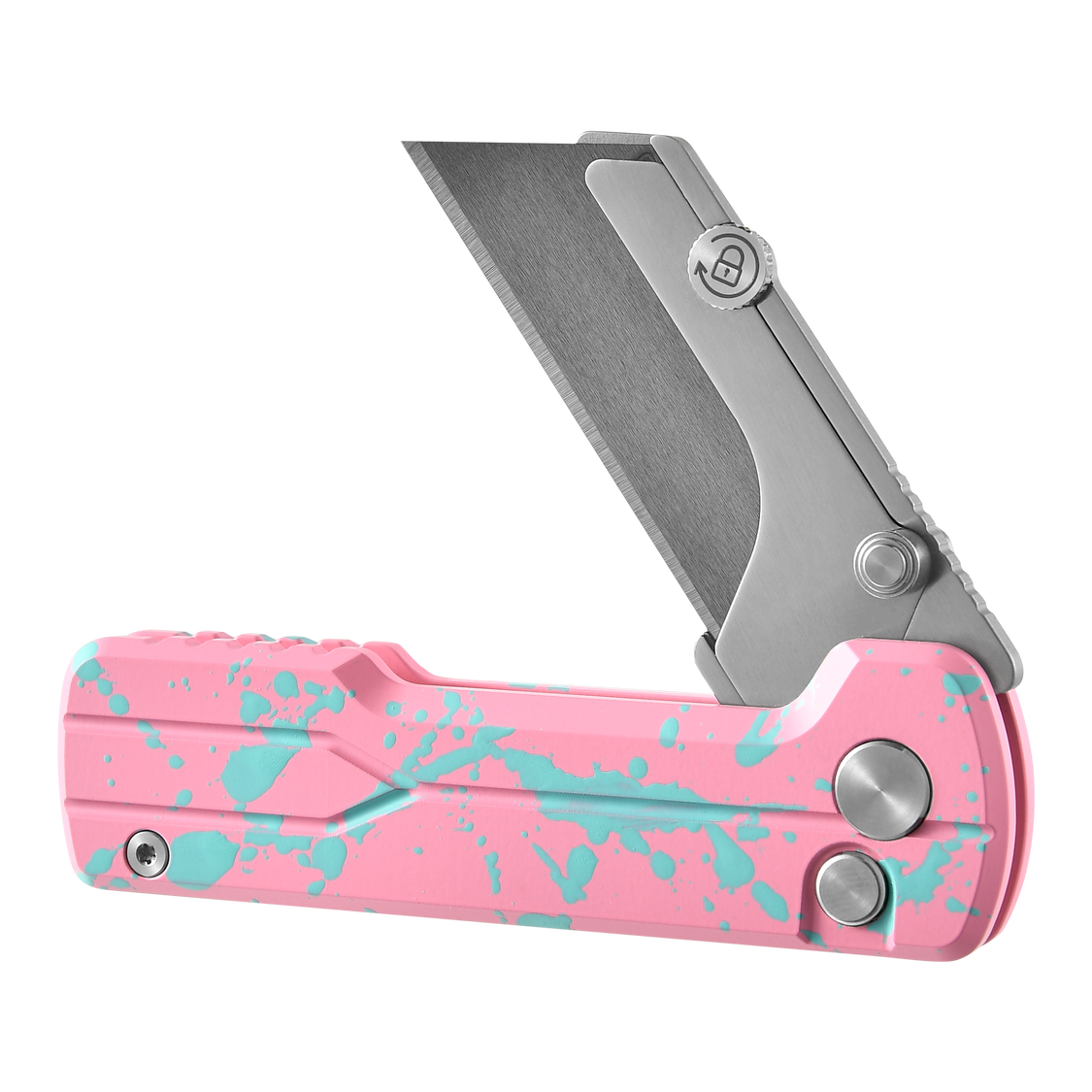 Oknife U1Ultra-ZombiePink closed with stainless steel pocket clip