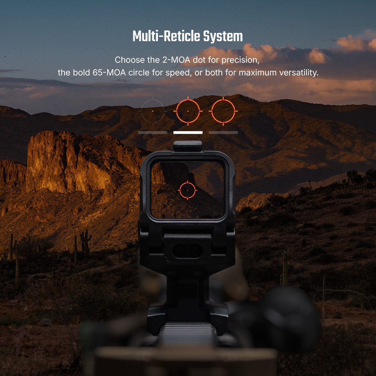 Olight Osight R multi-reticle system – 2 MOA dot and 65 MOA circle
