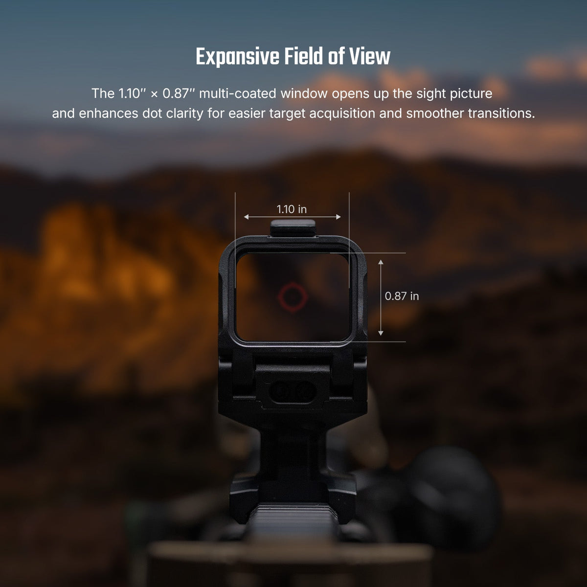 Olight Osight R rear view showing 1.10 x 0.87 inch window field of view
