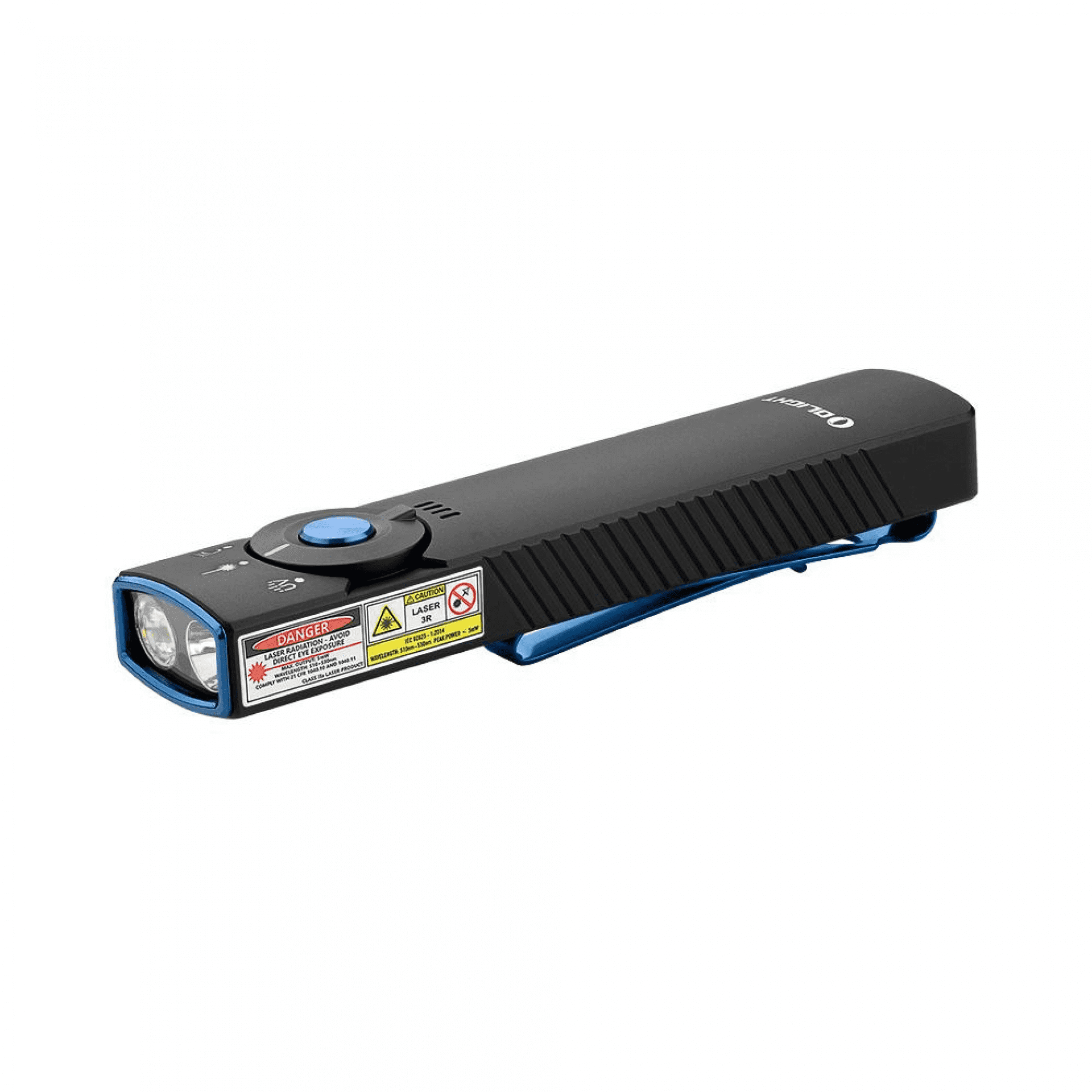 Olight Arkfeld Pro Neutral White angled view showing the white LED and UV emitters