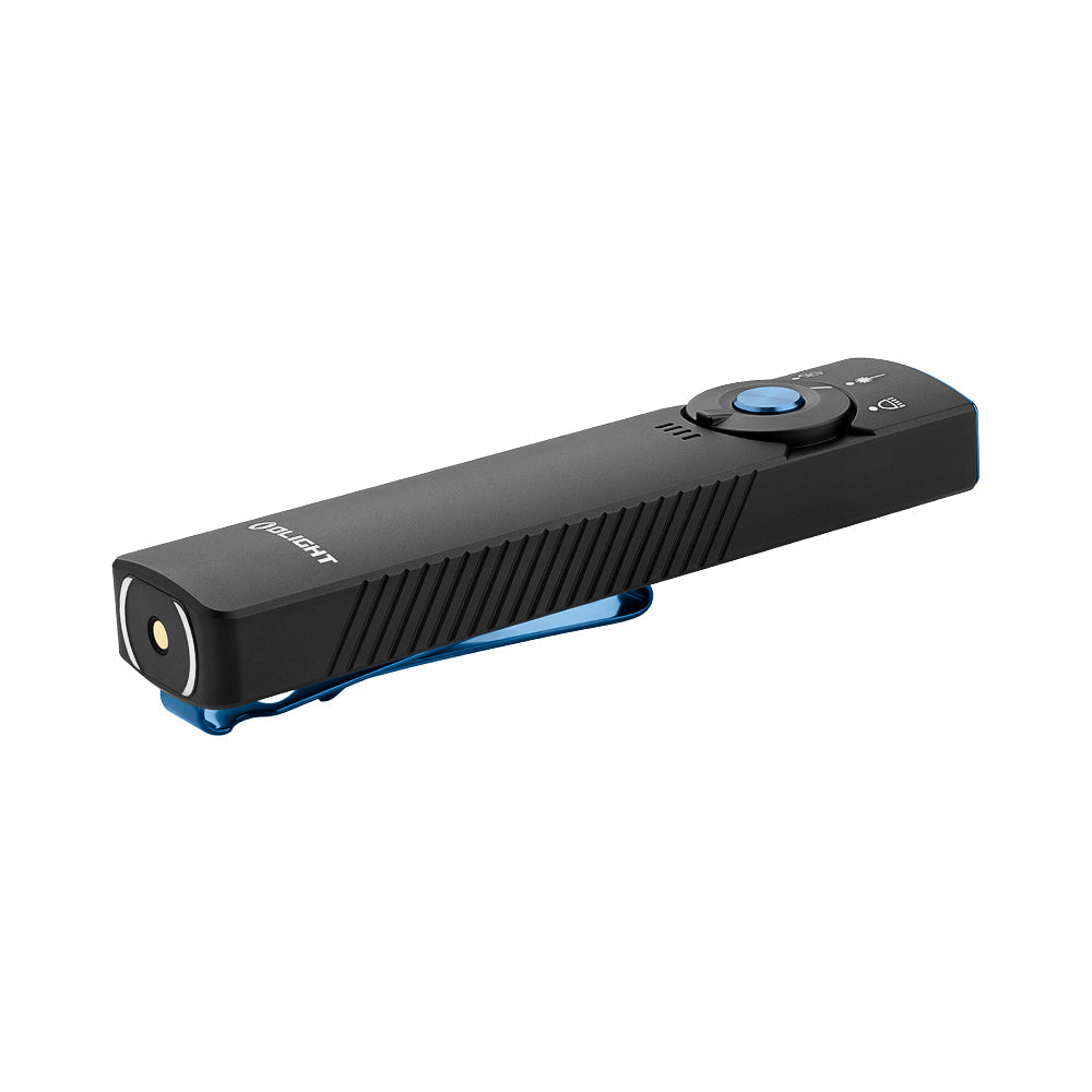 Olight Arkfeld Pro Neutral White angled view showing the TIR lens and flat unibody design