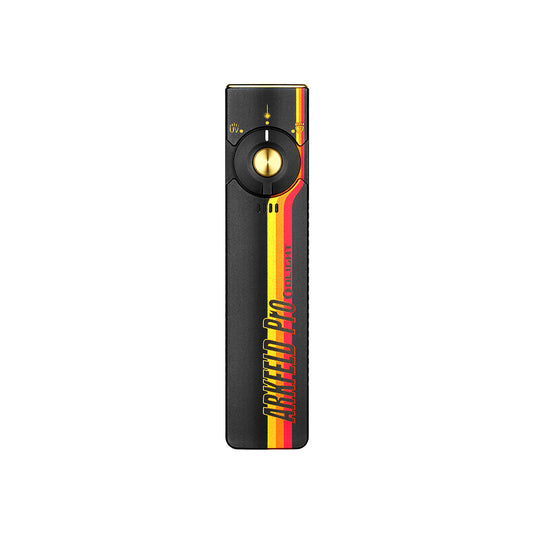 Olight Arkfeld Pro Racing Stripes front view – 1,300 lumen flat EDC flashlight with racing stripe finish