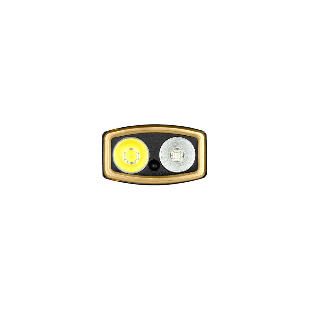 Olight Arkfeld Pro Racing Stripes LED and UV emitter close-up detail