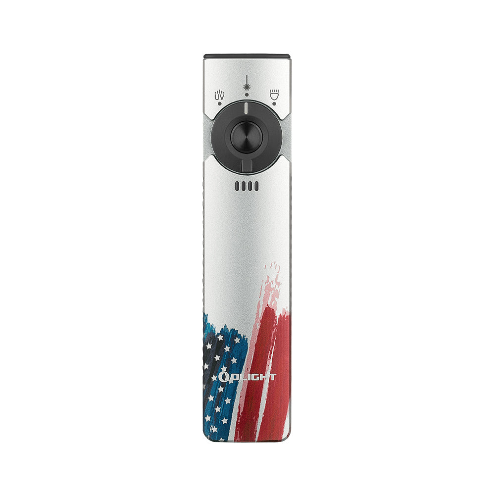 Olight Arkfeld Pro Flat EDC Flashlight – Stars & Stripes Edition | 1,300 Lm White + UV + Green Laser