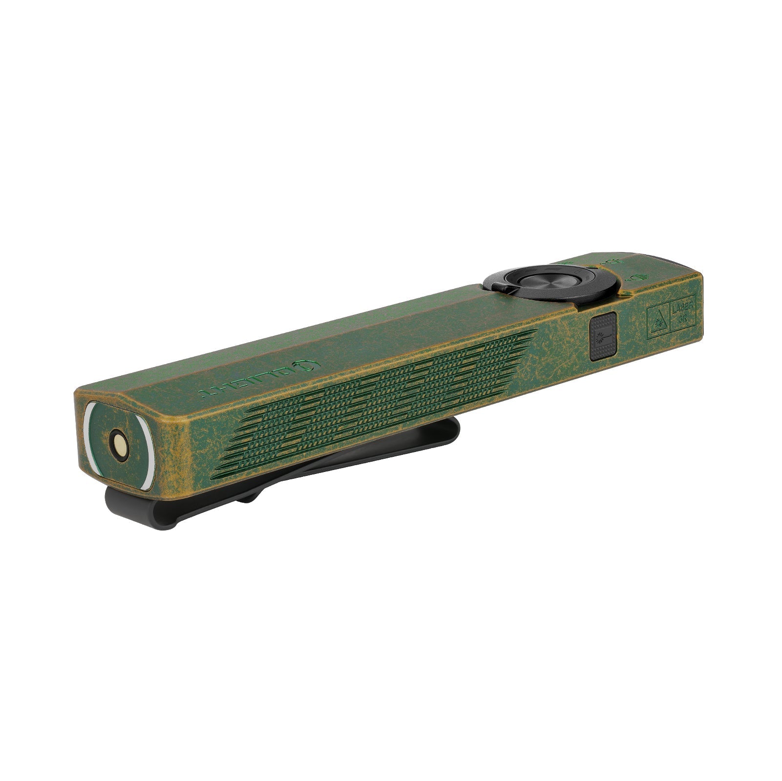 Olight ArkPro C.O.R.E. Antique Green side profile view showing flat unibody and textured edge