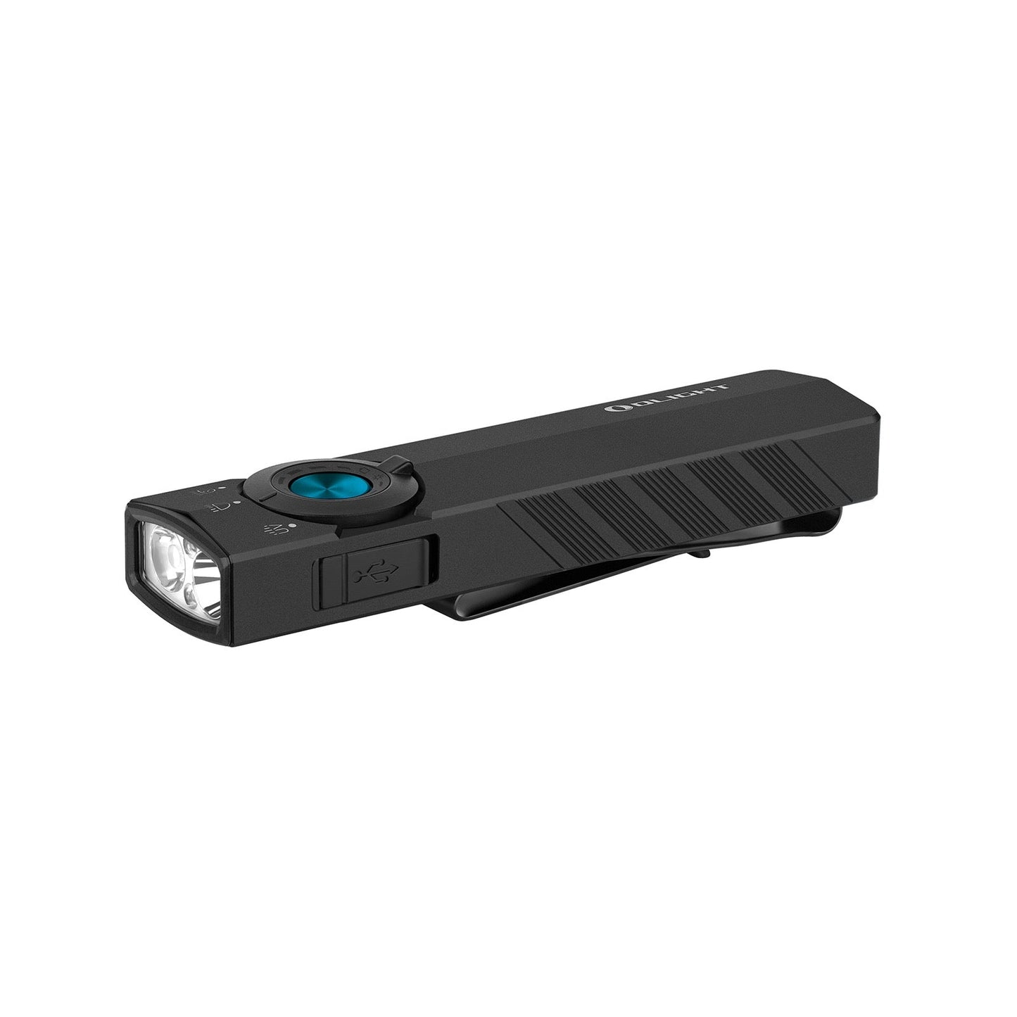 Olight ArkPro Lite angled view showing the flat unibody body and emitters