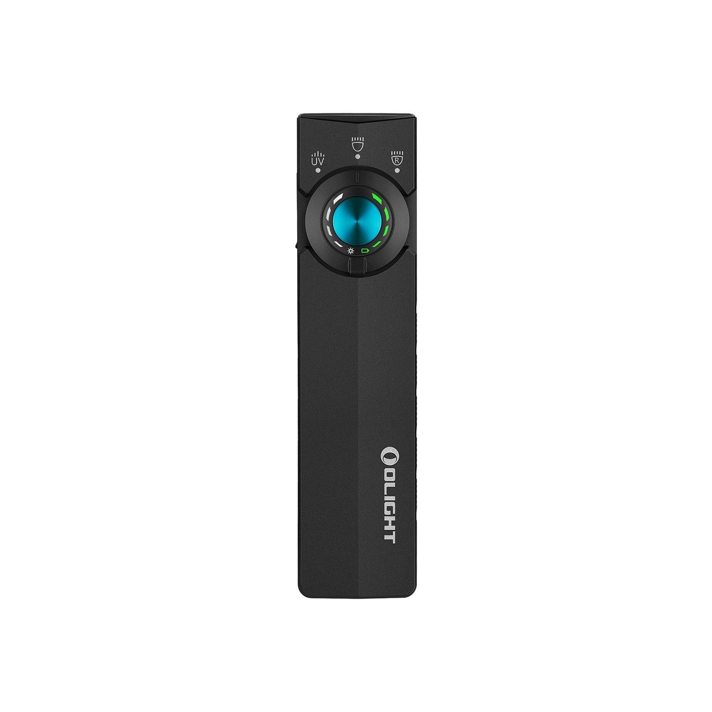 Olight ArkPro Lite front view – 1,200 lumen flat unibody EDC flashlight with white, red and UV LEDs