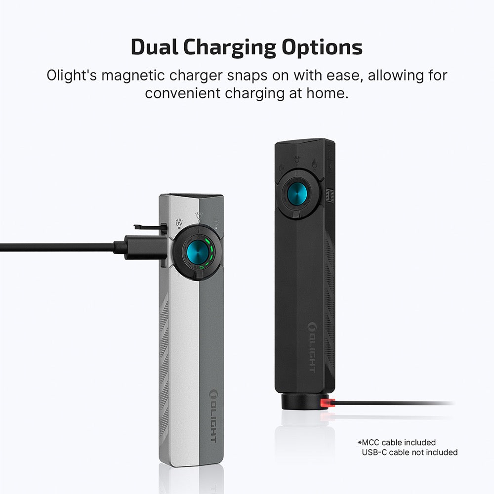 Olight ArkPro Matte Black dual charging – magnetic MCC charger snaps on, plus USB-C charging