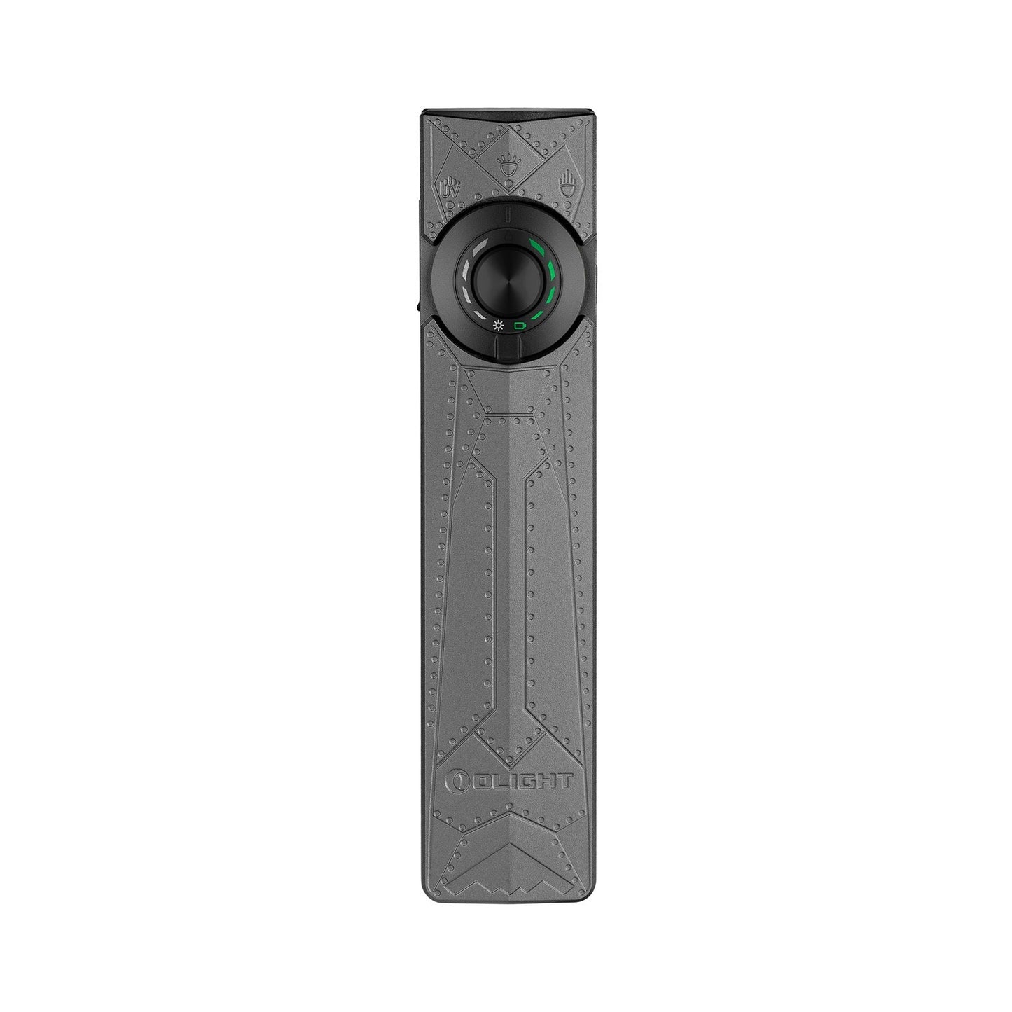 Olight ArkPro Phantom Squadron front view showing the rotary selector and engraved unibody