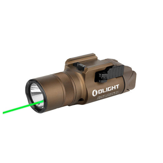 Olight Baldr Pro R Desert Tan – 1,350 lumen pistol light with green laser and magnetic charging