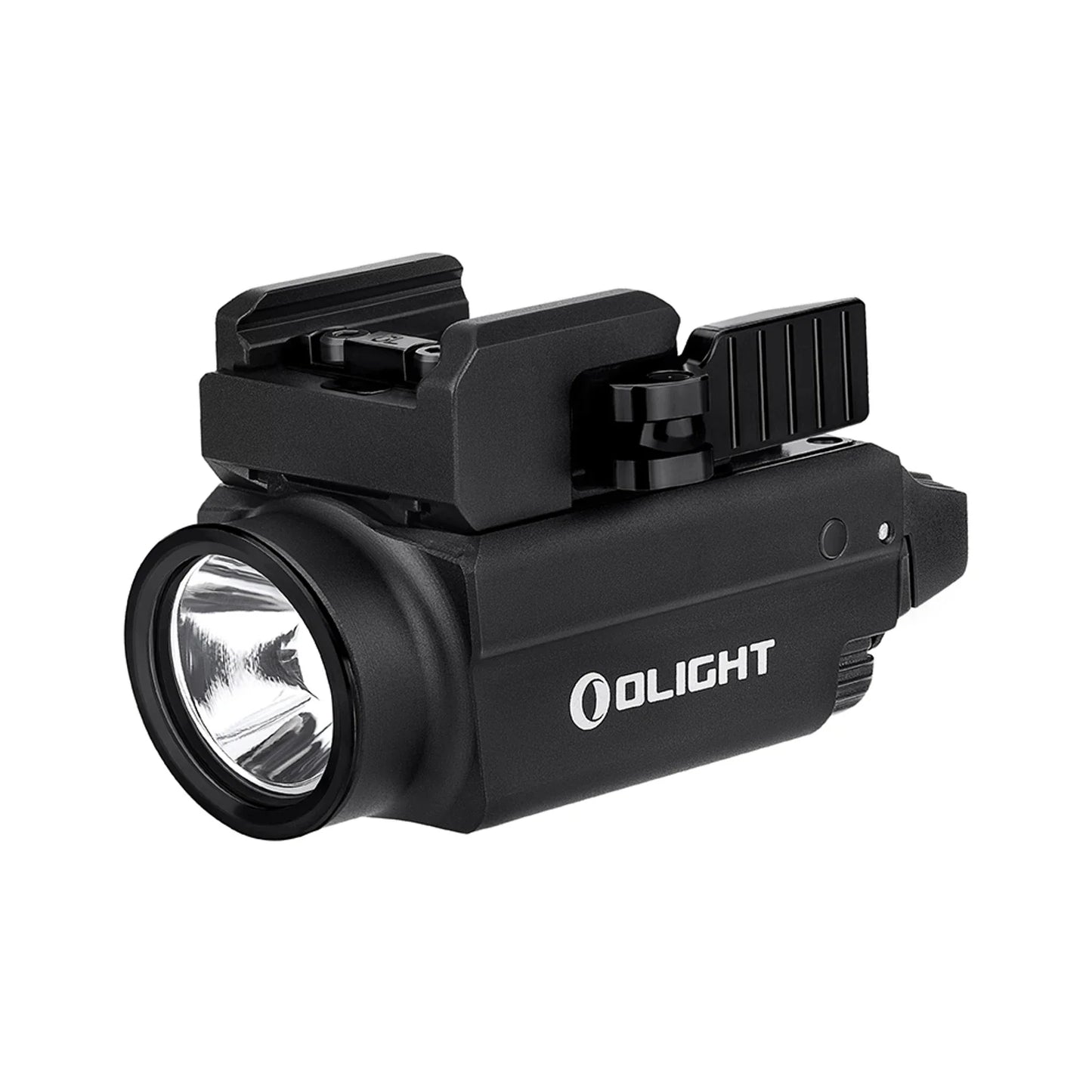 Olight Baldr S Black angled view showing the rail mount and switches