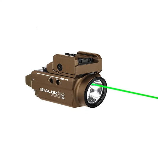 Olight Baldr S Desert Tan – 800 lumen pistol light with green laser and magnetic charging