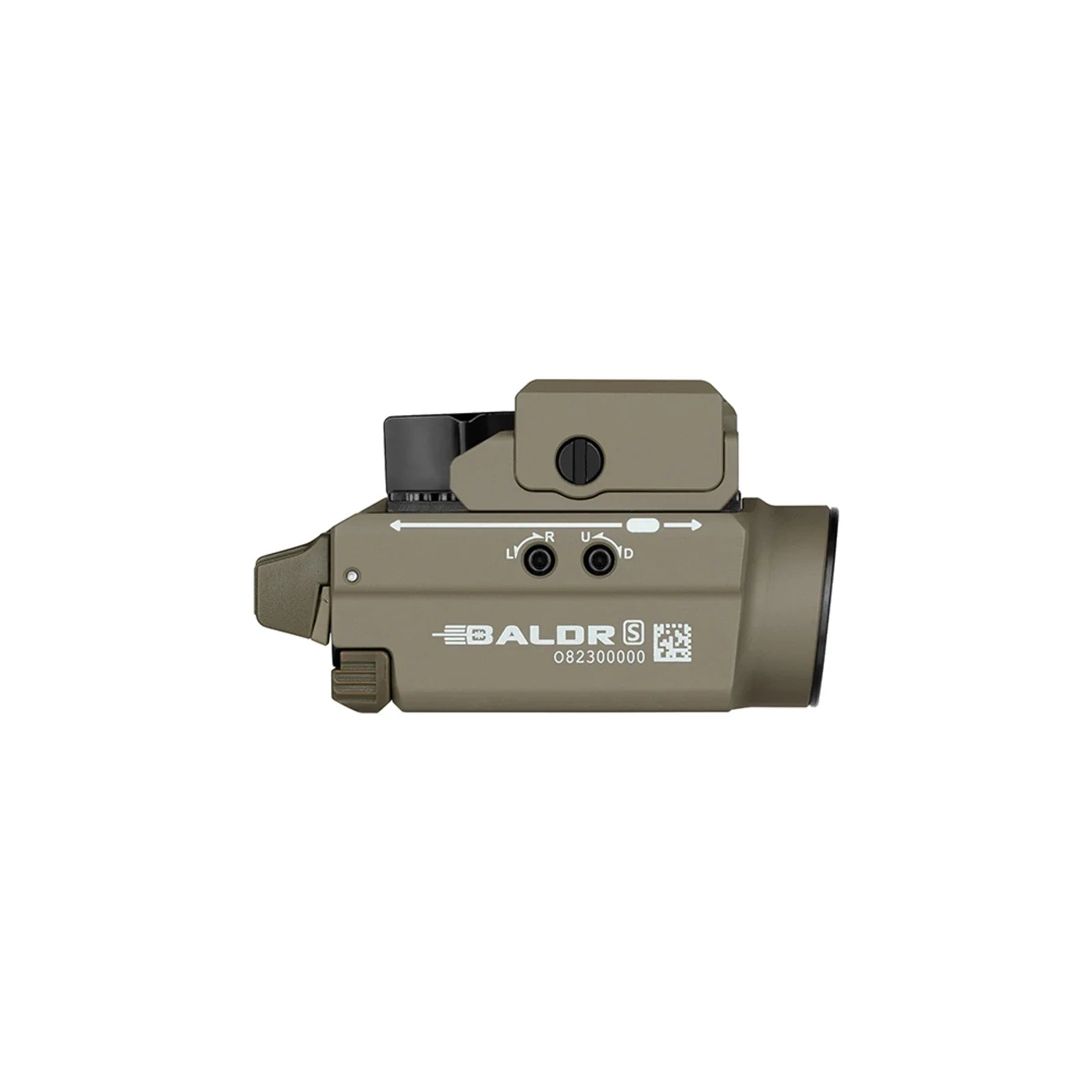 Olight Baldr S Desert Tan side profile view showing the Baldr S marking