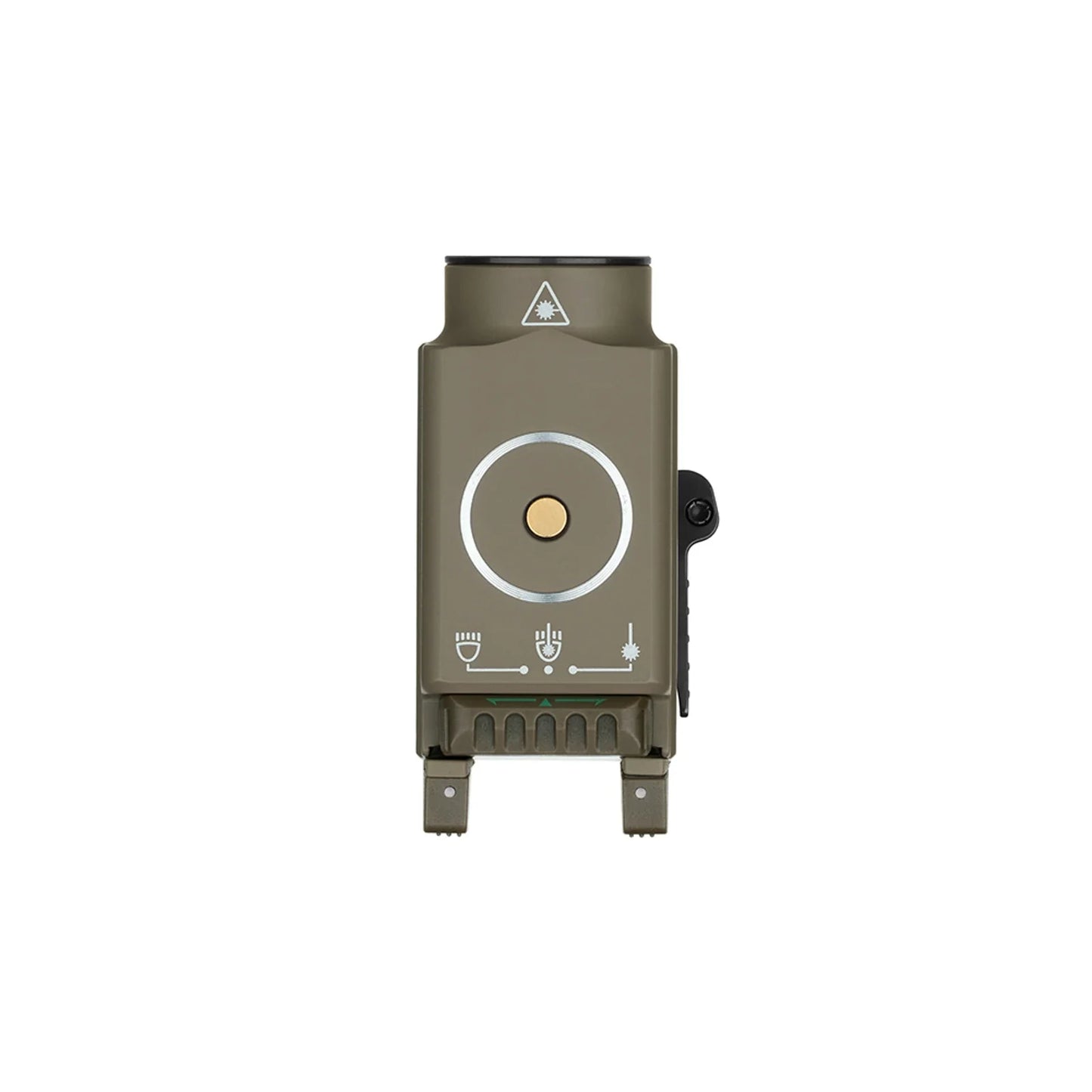 Olight Baldr S Desert Tan top view showing the adjustable sliding rail mount