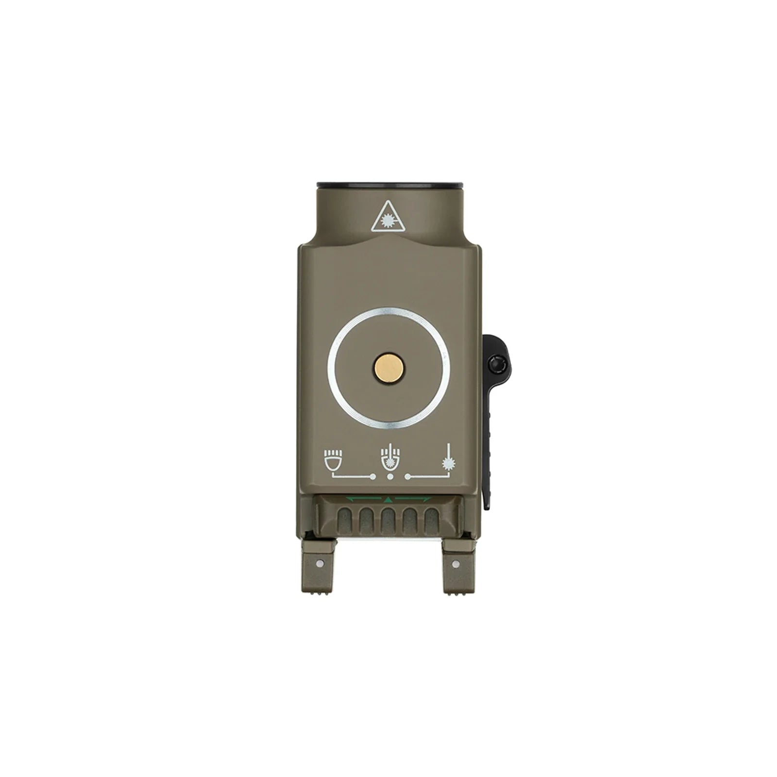 Olight Baldr S Desert Tan top view showing the adjustable sliding rail mount