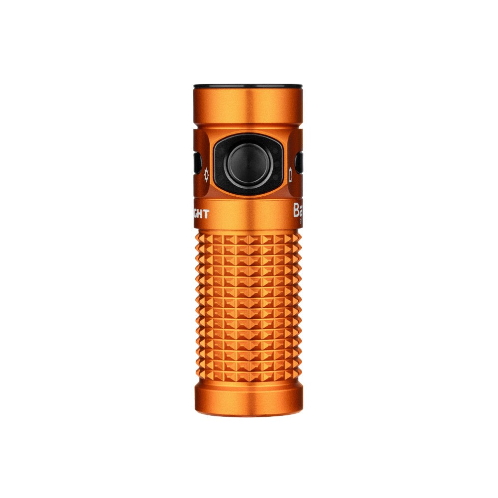 Olight Baton 4 Orange front view – 1,300 lumen compact EDC flashlight with metal side switch