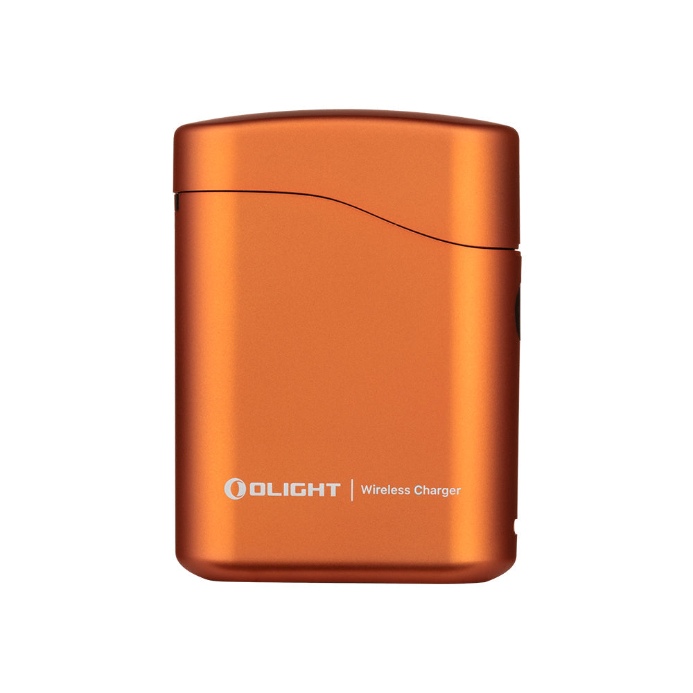 Olight Baton 4 Premium Orange 5,000mAh wireless charging case, closed