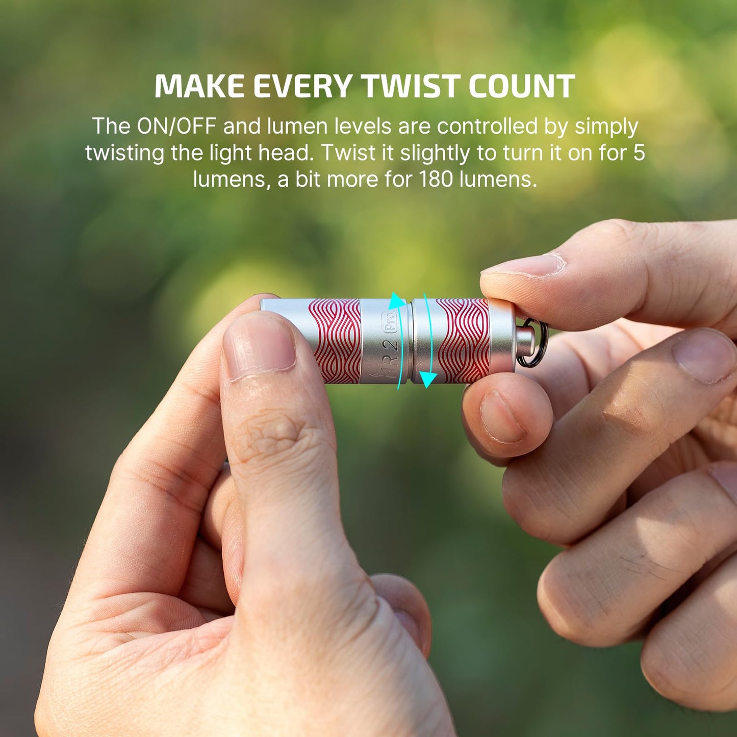 Olight i1R 2 Pro Flow twist activation shown in hand