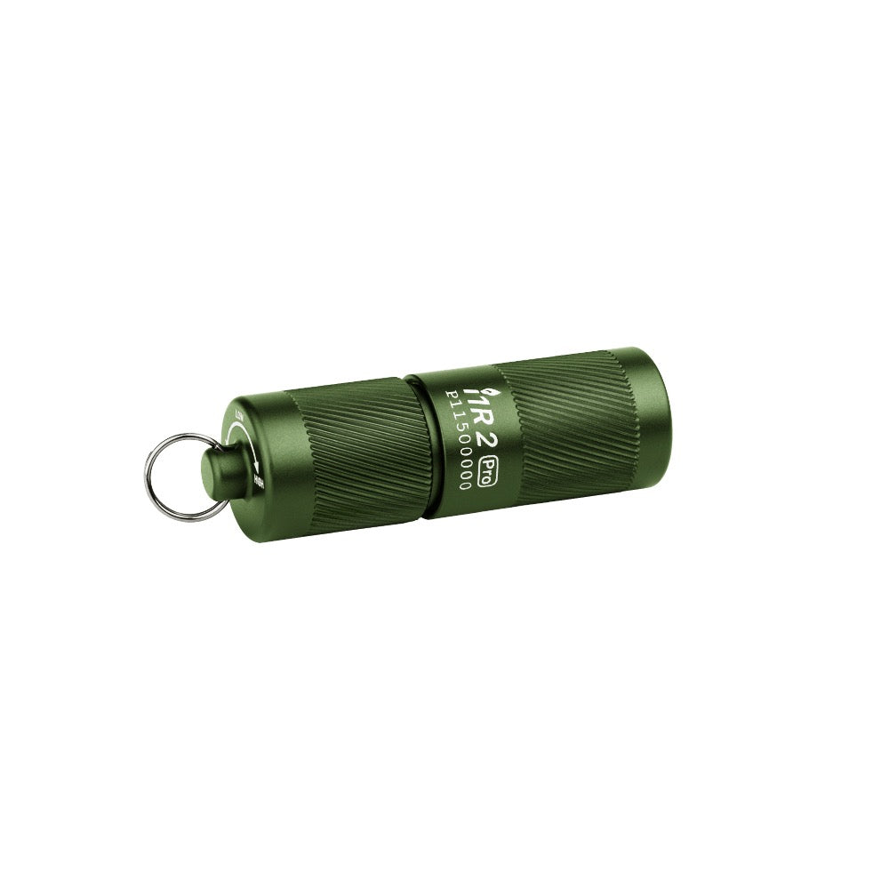 Olight i1R 2 Pro Green shown with its keyring attachment
