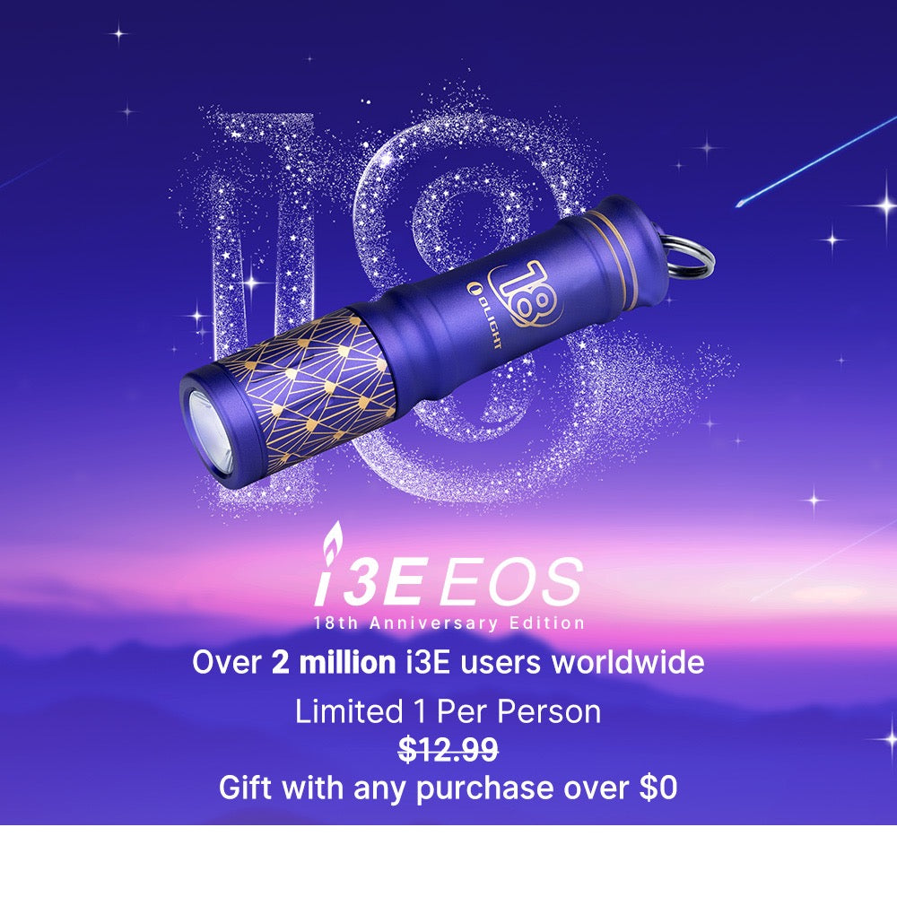 Olight i3E EOS 18th Anniversary Edition limited edition presentation graphic