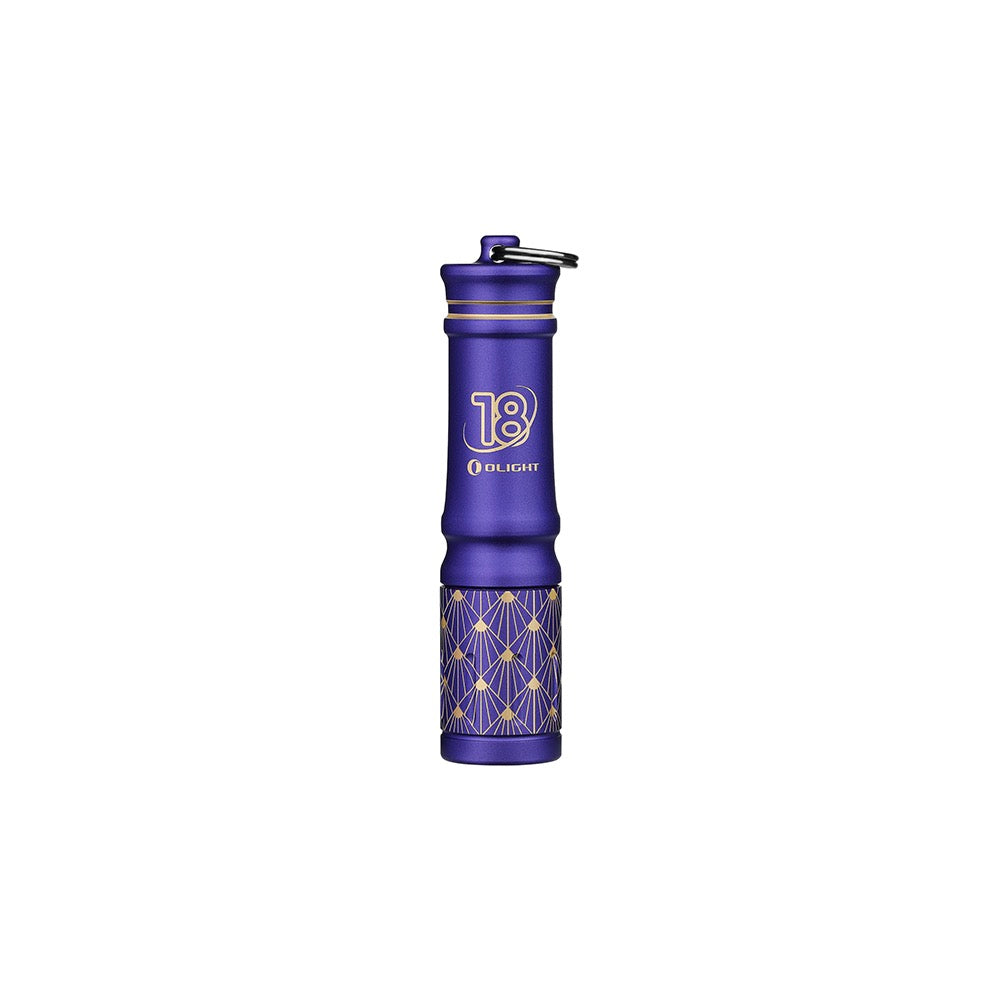 Olight i3E EOS 18th Anniversary Edition standing upright showing the compact body
