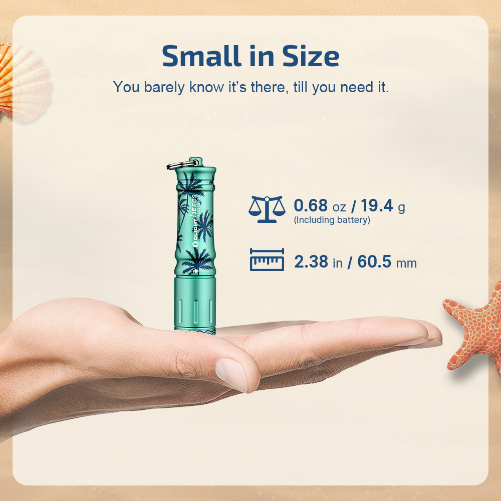 Olight i3E EOS Summer Palm twist activation shown in hand