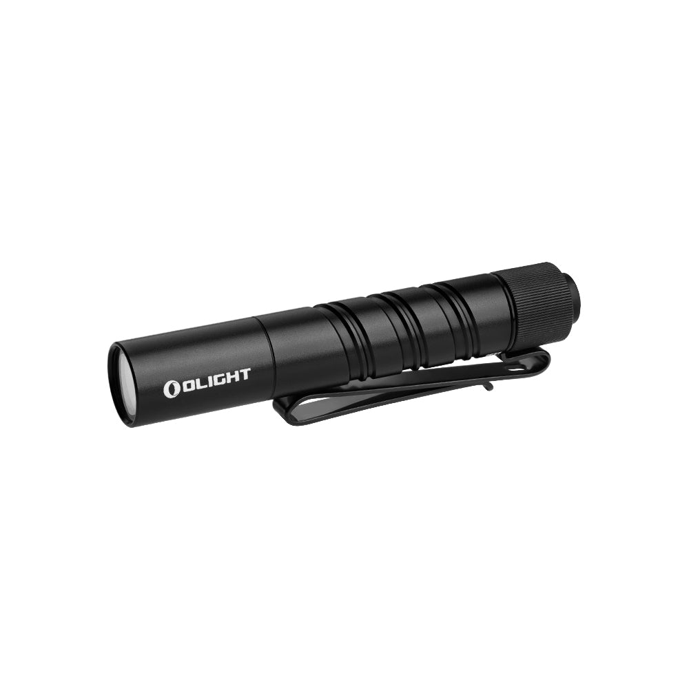 Olight i3T 2 EOS Black angled view showing the pocket clip and TIR optic