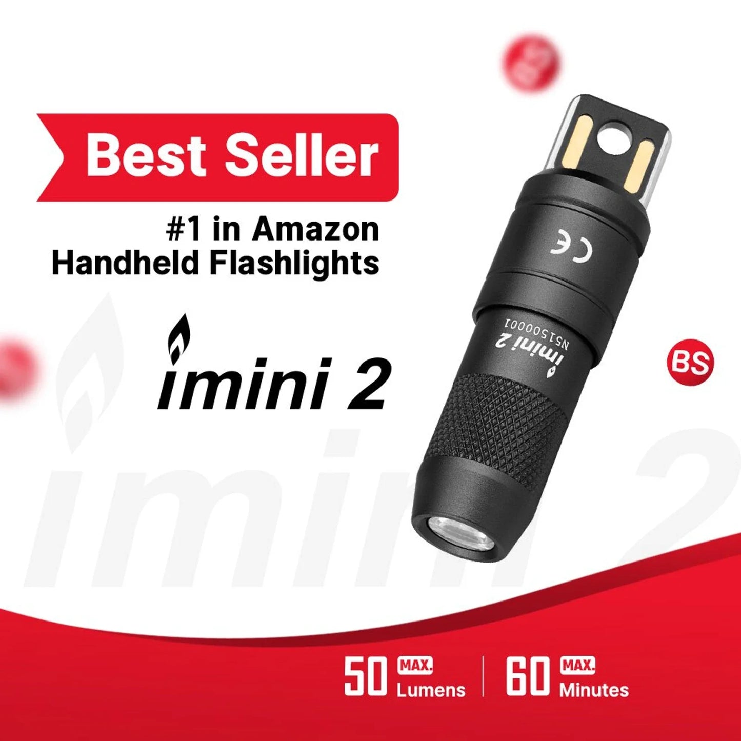 Olight imini 2 Black angled view showing the compact aluminum body