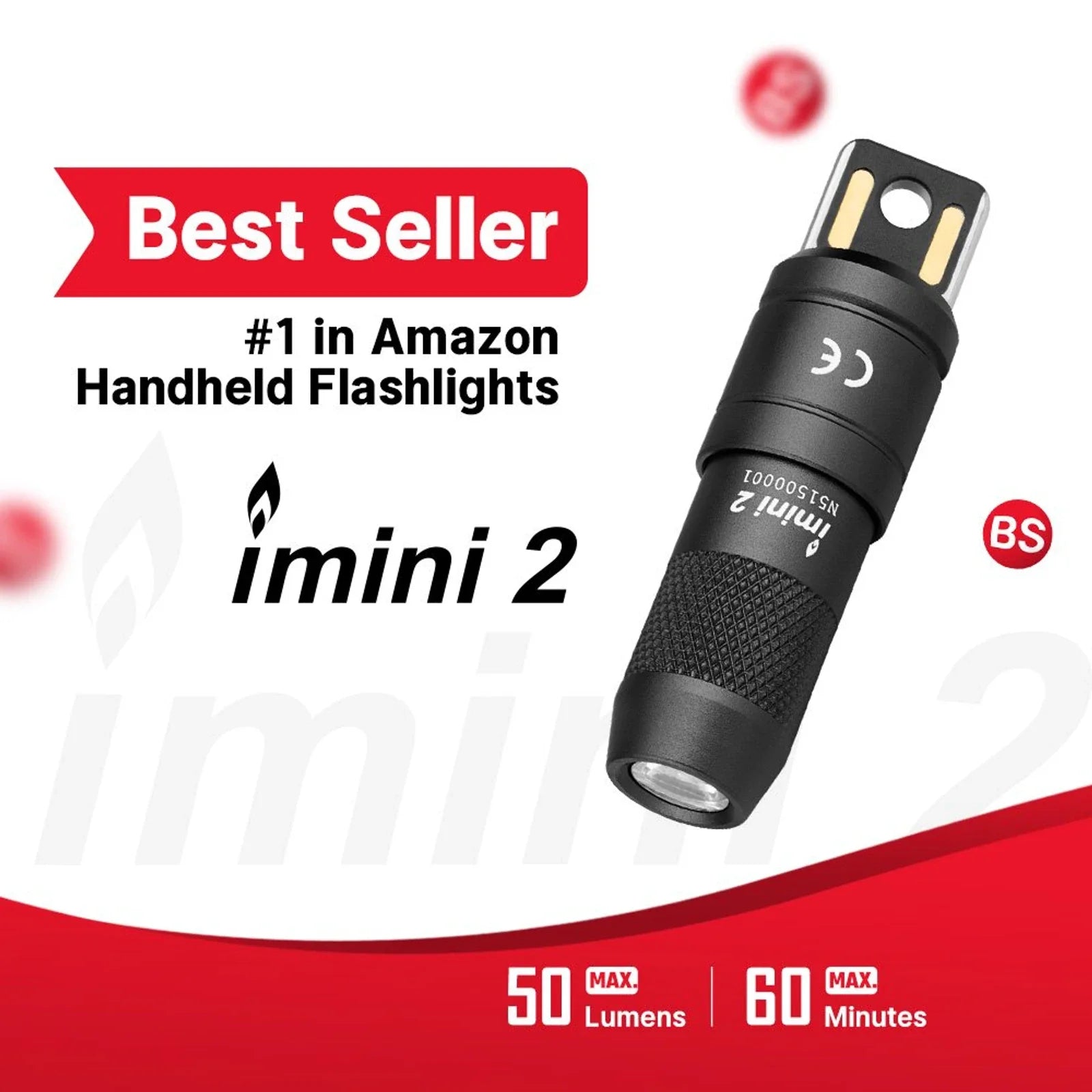 Olight imini 2 Black angled view showing the compact aluminum body