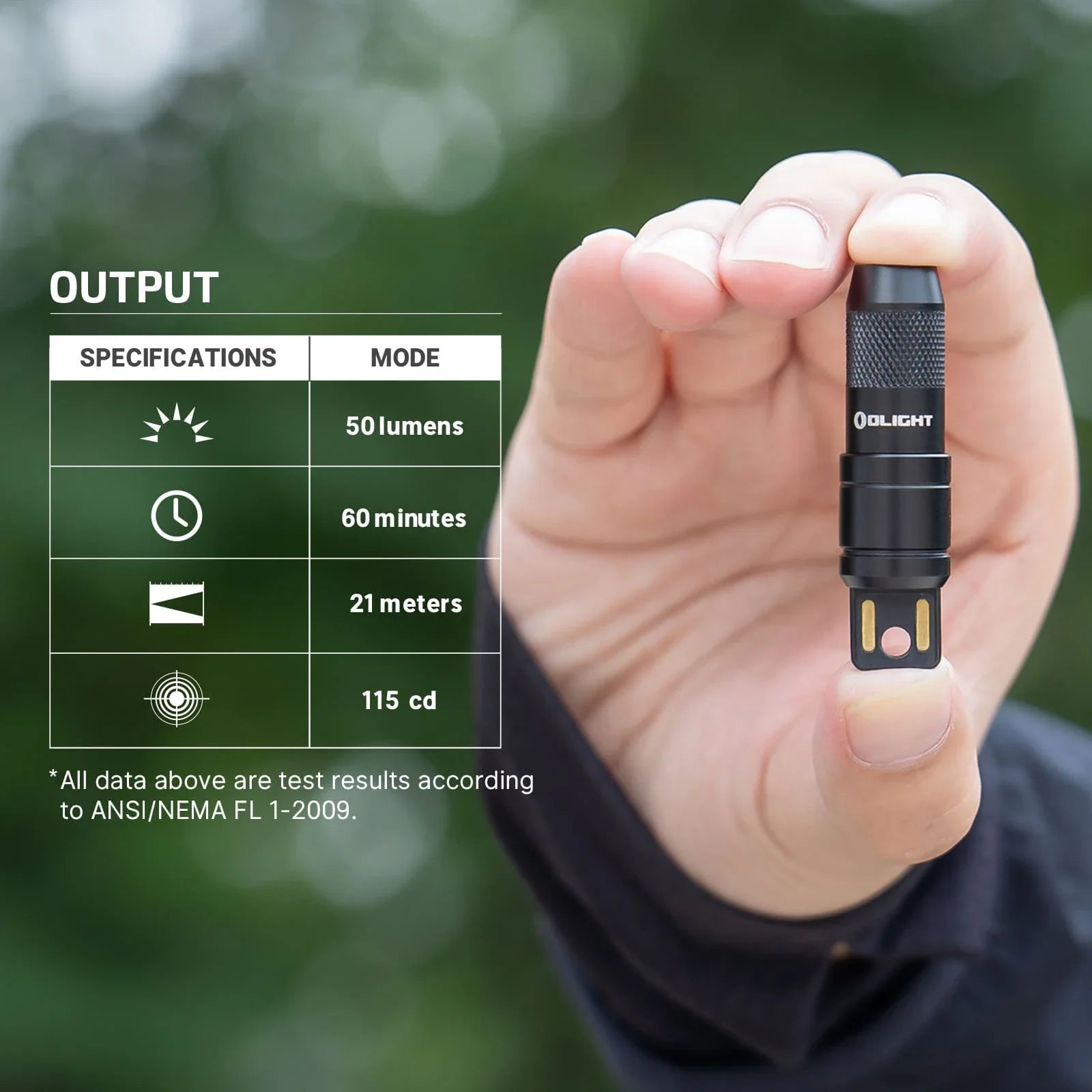Olight imini 2 Black held in hand showing its 2.17 inch keychain size
