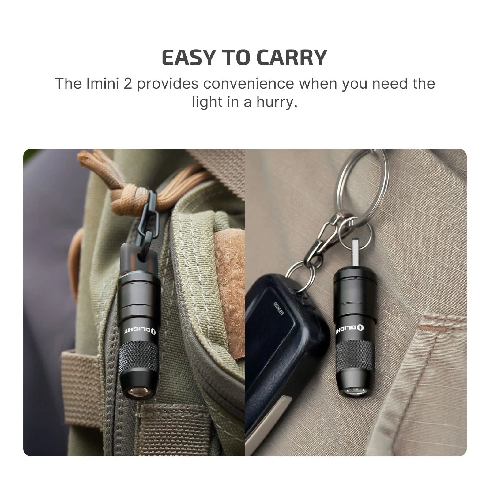 Olight imini 2 Black shown on a keychain for everyday carry