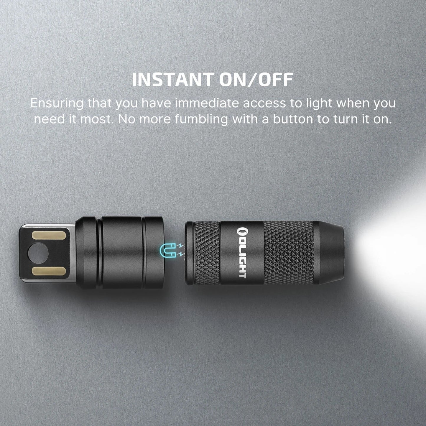 Olight imini 2 Black magnetic base attaching to a metal surface for hands-free use