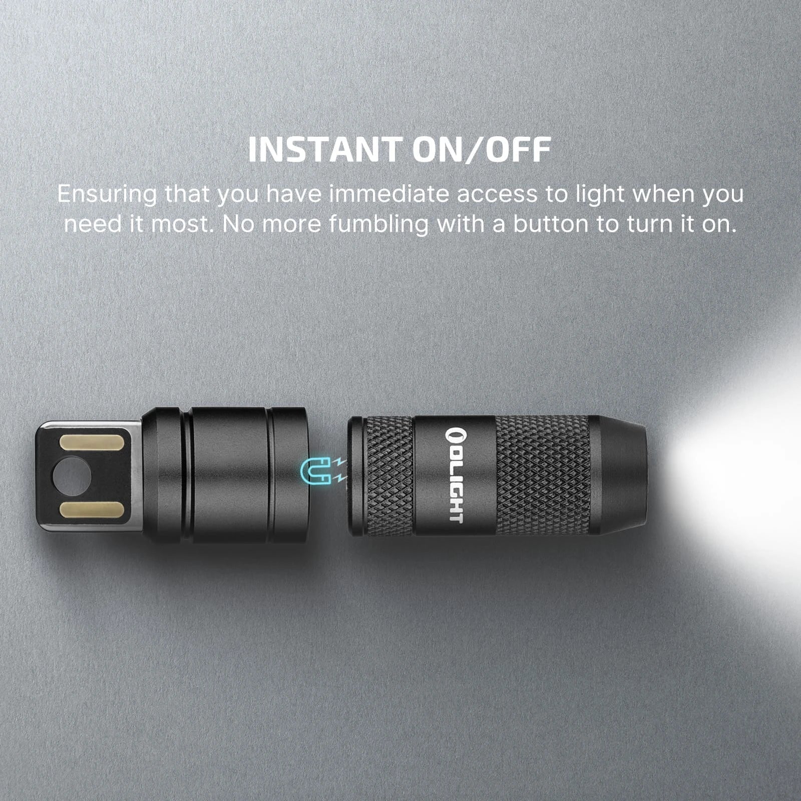 Olight imini 2 Black magnetic base attaching to a metal surface for hands-free use