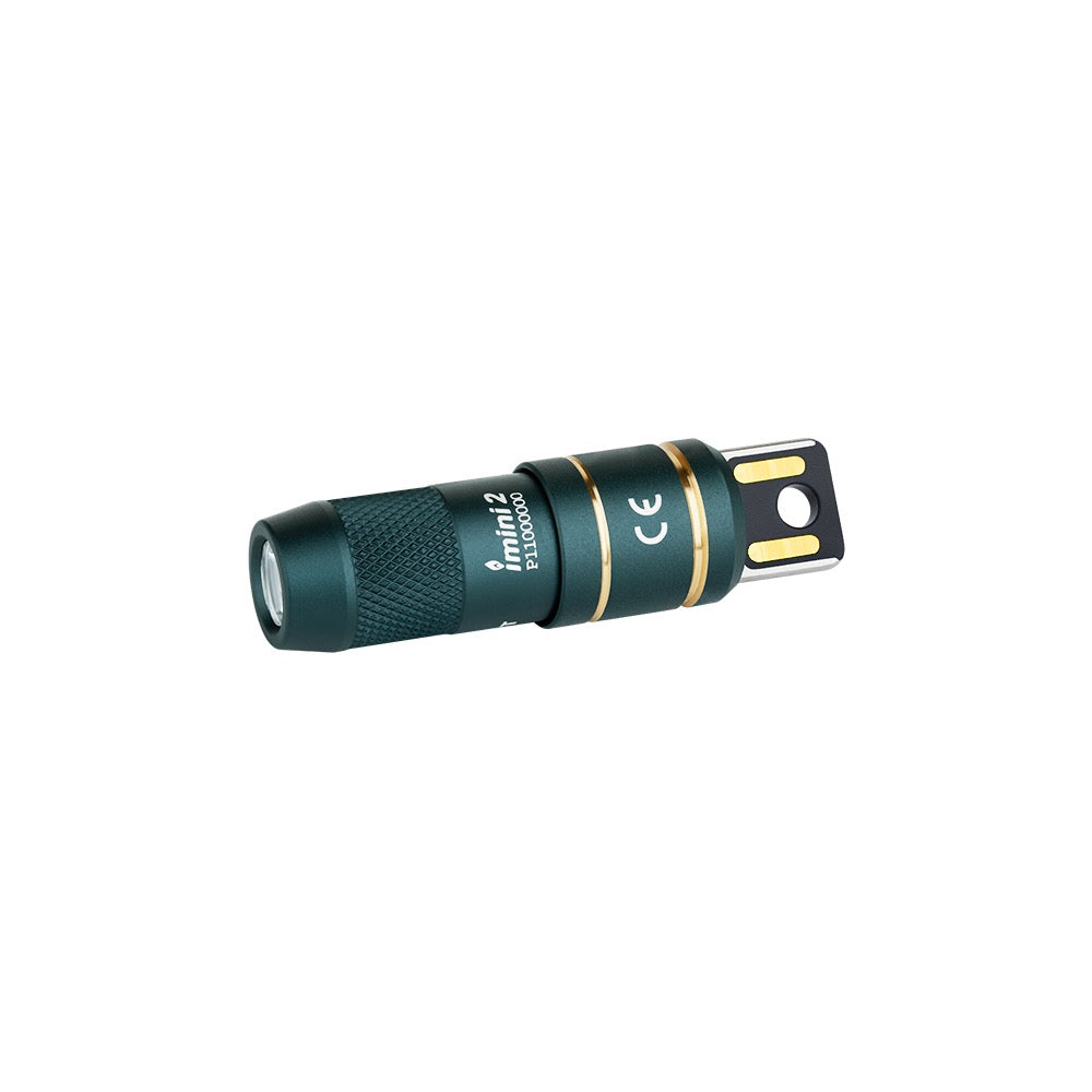 Olight imini 2 Dream Blue front view showing the TIR optic and body