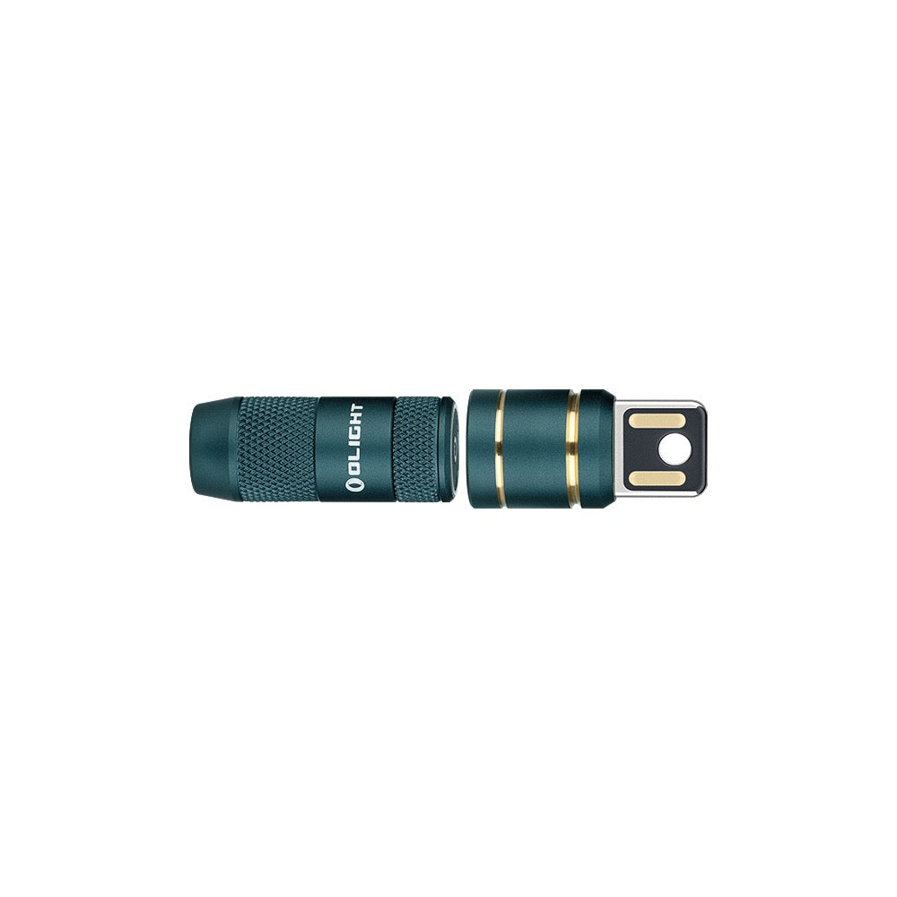 Olight imini 2 Dream Blue with its integrated USB plug extended for charging